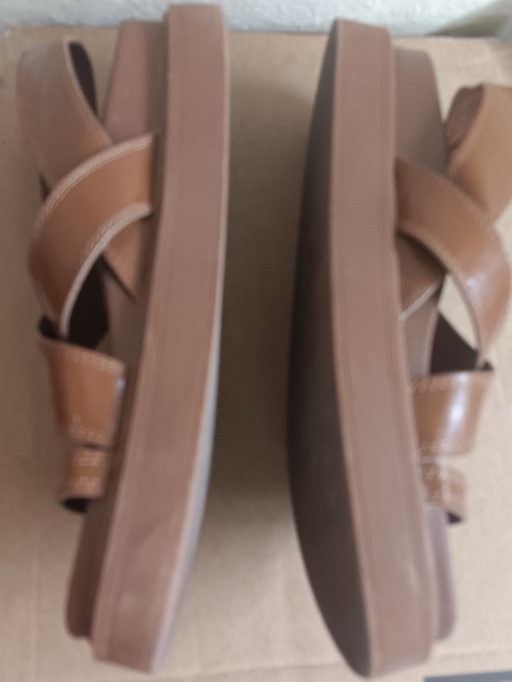 Zara Tan Brown Leather Crossover Buckle Sandals - Picture 6 of 8